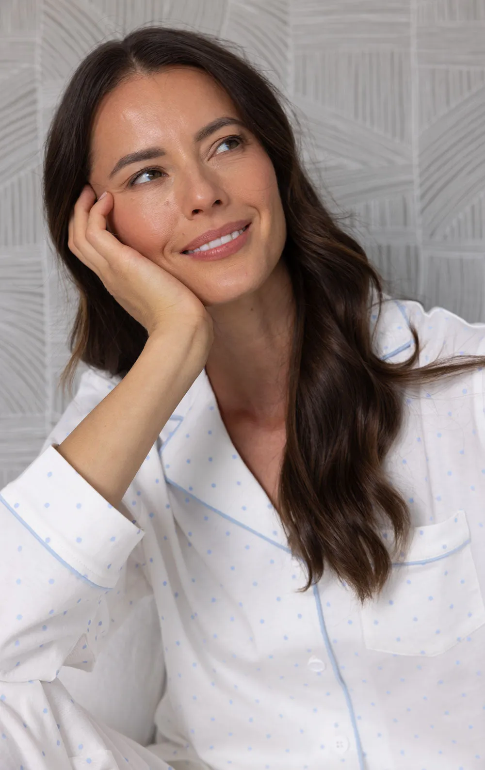 Classic Polka-Dot Button-Front Pajamas- White & Periwinkle sold by Pajamagram product image thumbnail 2