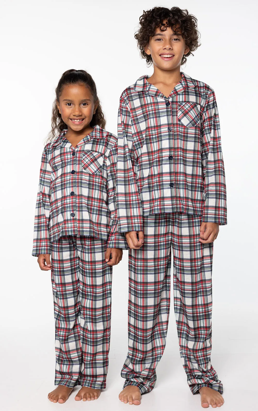 Hibernation Plaid Unisex Kid’s Button-Front Pajamas sold by Pajamagram