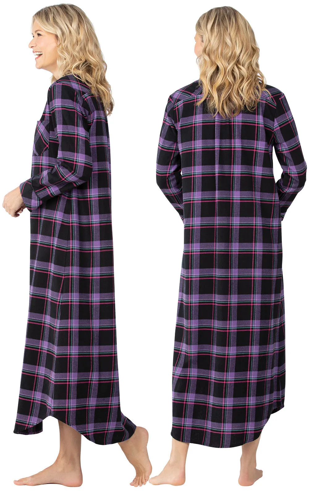 Women`s Bright Plaid Long Gown - Black sold by Pajamagram product image thumbnail 2
