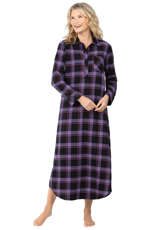 Women`s Bright Plaid Long Gown - Black sold by Pajamagram
