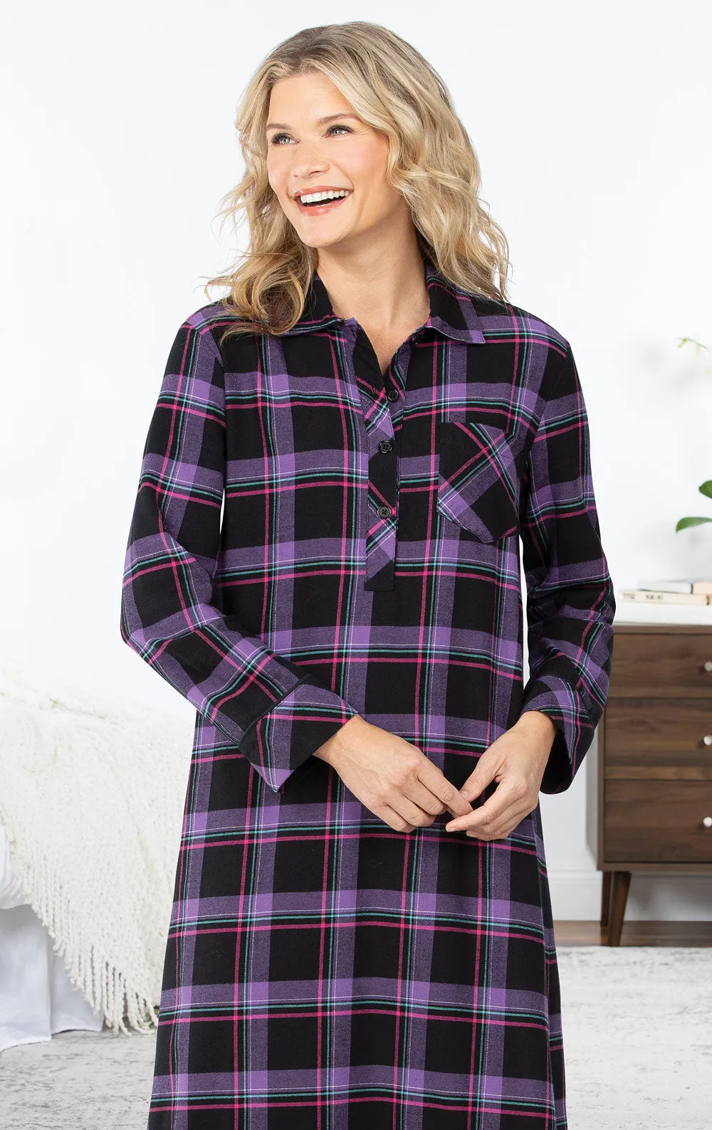 Women`s Bright Plaid Long Gown - Black sold by Pajamagram product image thumbnail 3