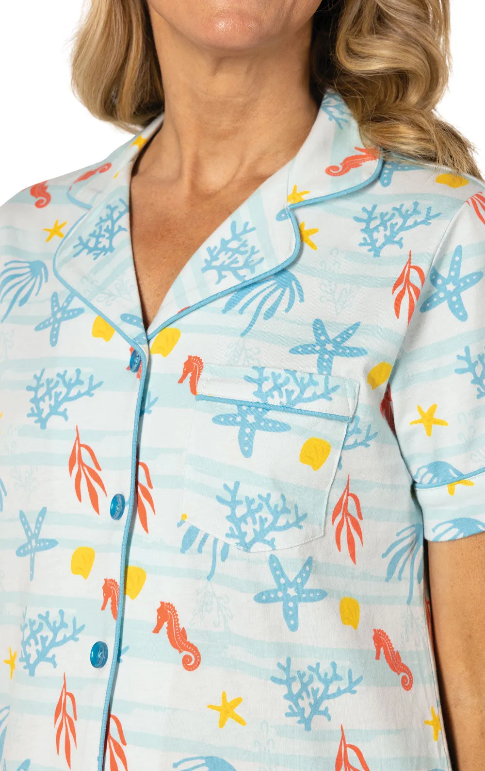 Printed Short Sleeve Button-Front Capri Pajamas sold by Pajamagram product image thumbnail 3