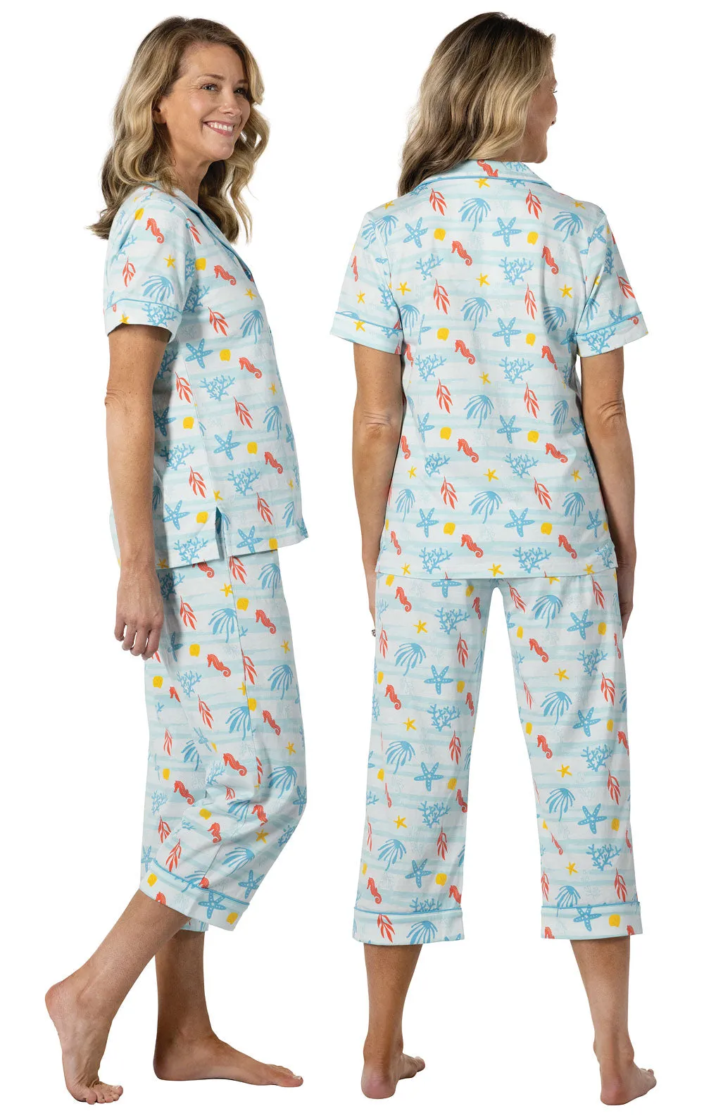 Printed Short Sleeve Button-Front Capri Pajamas sold by Pajamagram product image thumbnail 4