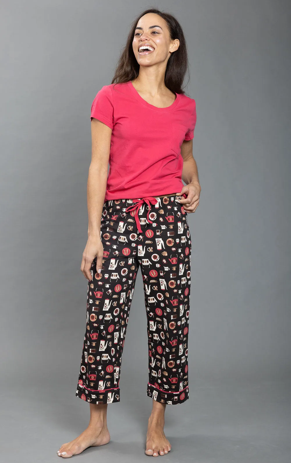 Coffee Lovers Pocket Tee Capri Pajamas sold by Pajamagram