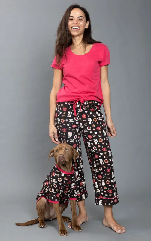 Coffee Lovers Pocket Tee Capri Pajamas - Pet & Owner made by Pajamagram