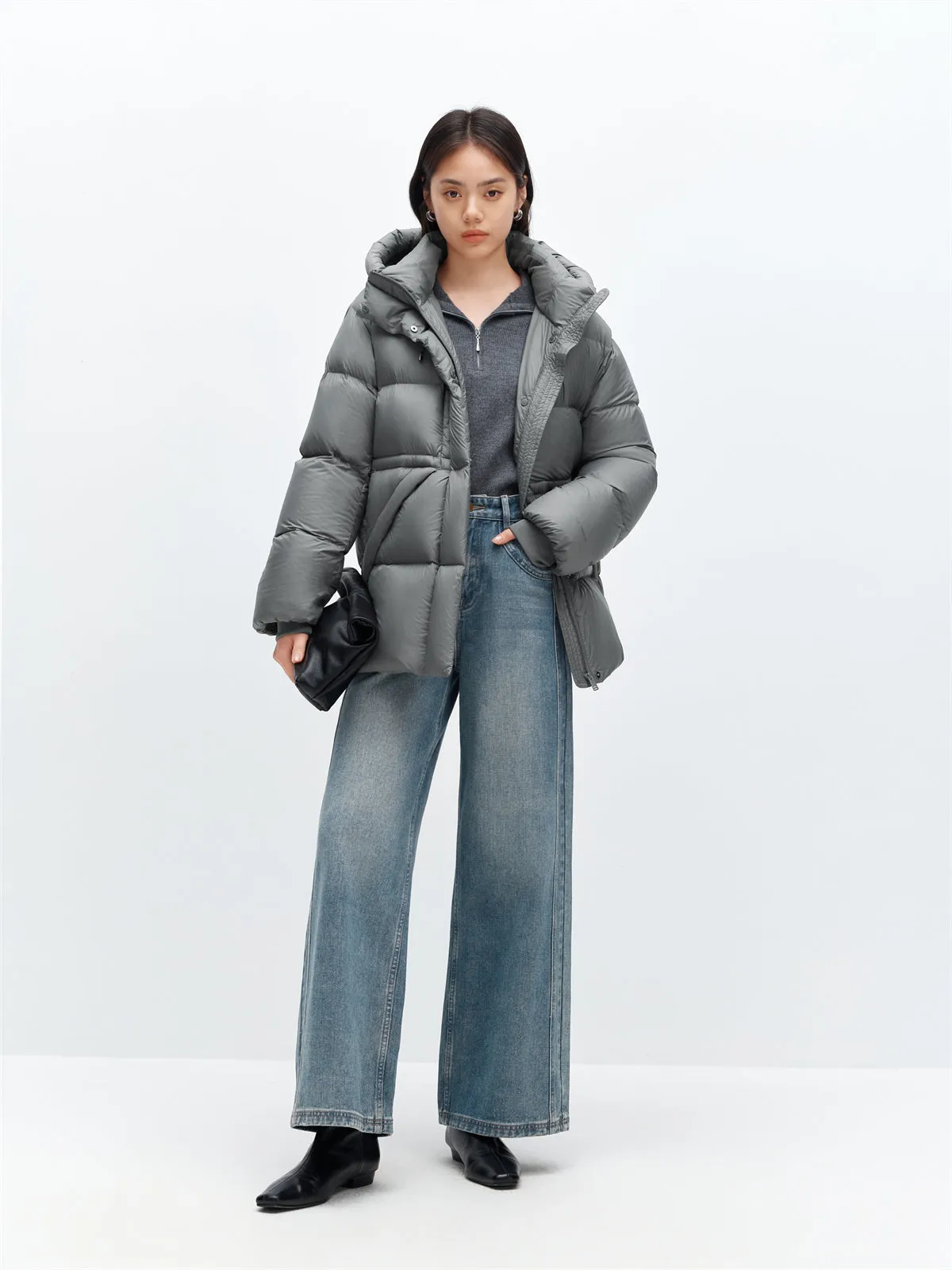 Women's Gray Drawstring Waist Puffer Jacket sold by PEACEBIRD product image thumbnail 2