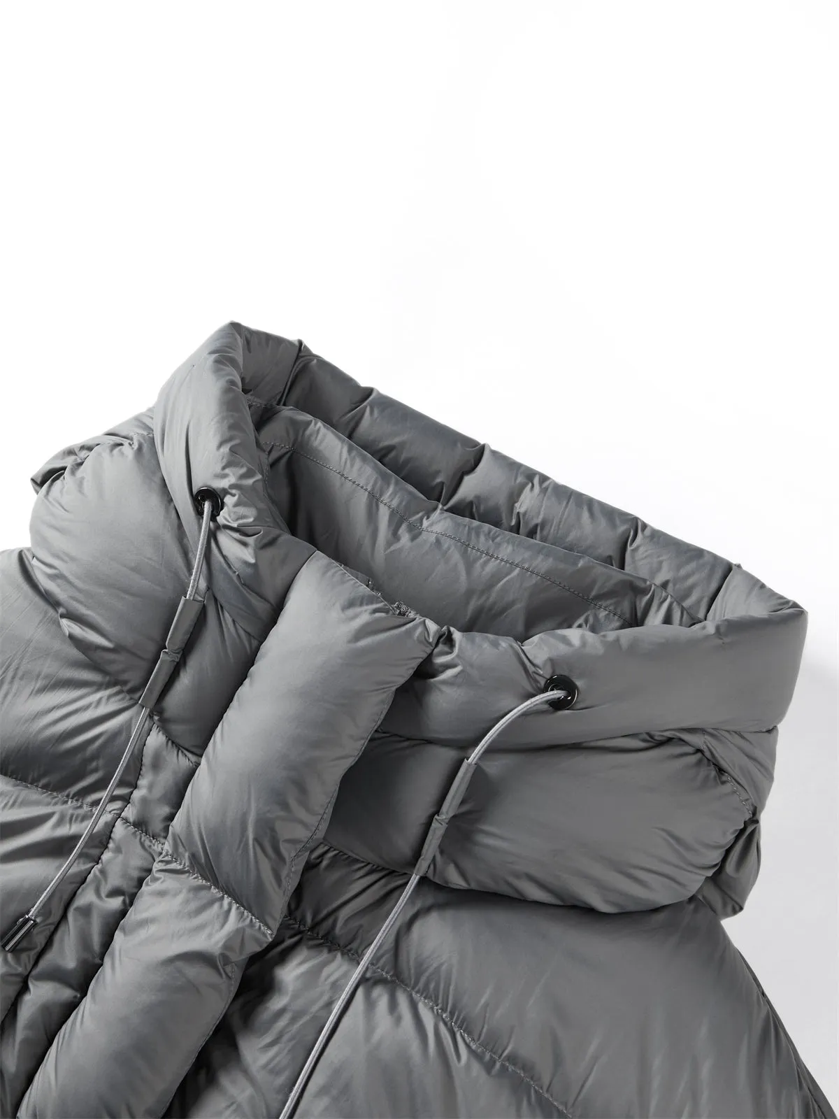 Women's Gray Drawstring Waist Puffer Jacket sold by PEACEBIRD product image thumbnail 4