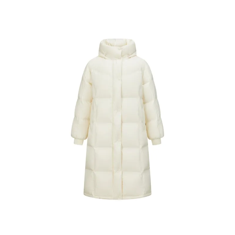 Women's Beige Hooded Extra Long Warm Puffer Jacket sold by PEACEBIRD