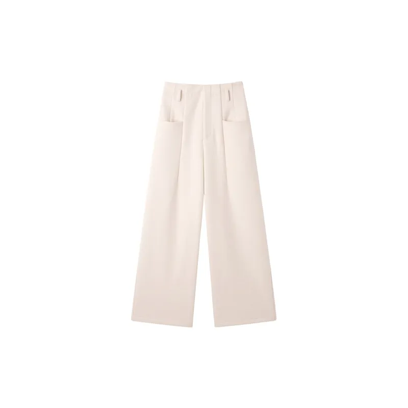 Women's Beige Basics Wide Leg Pants sold by PEACEBIRD