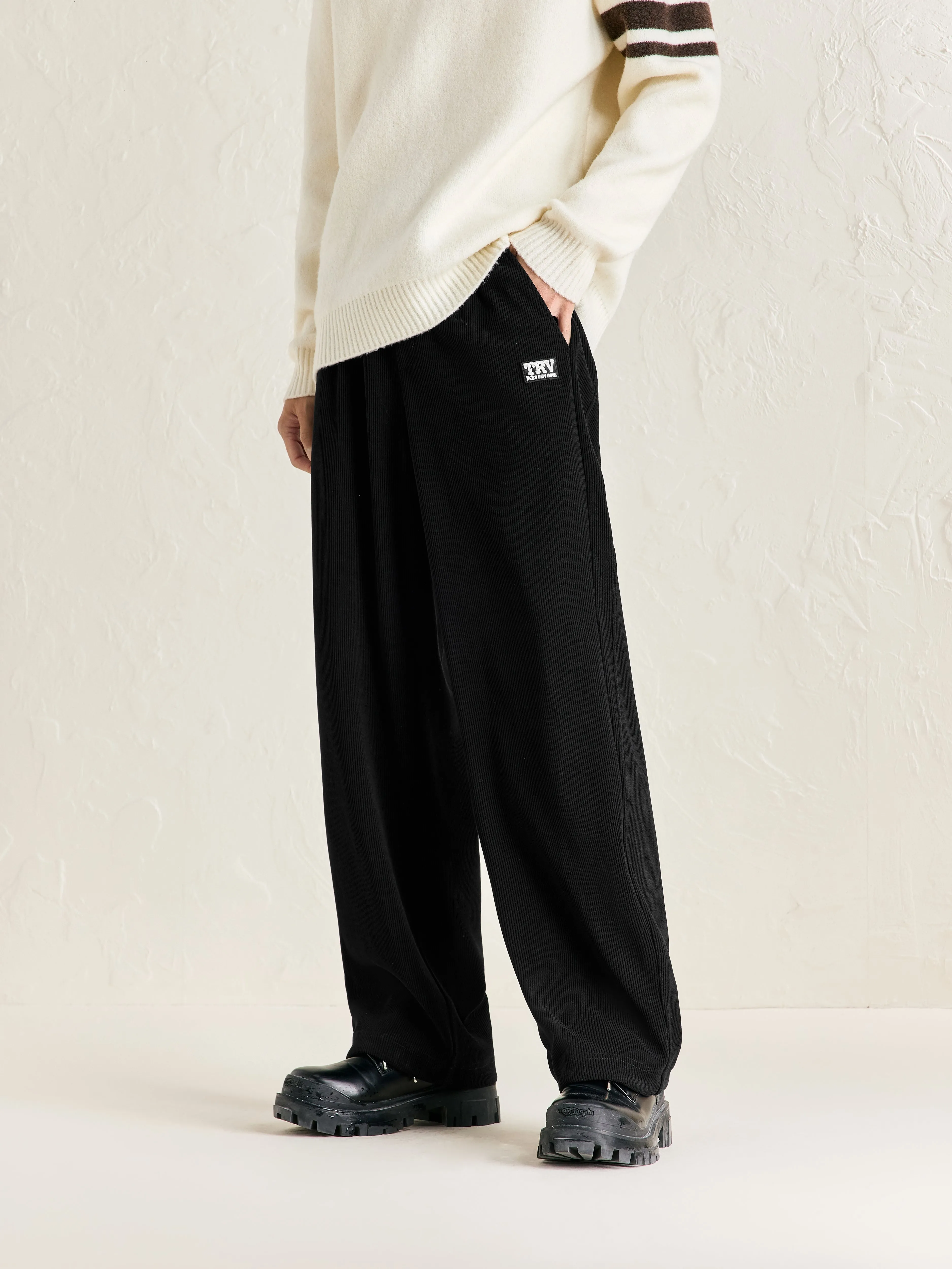 Men's Drawstring Textured Straight Pants sold by PEACEBIRD product image thumbnail 4