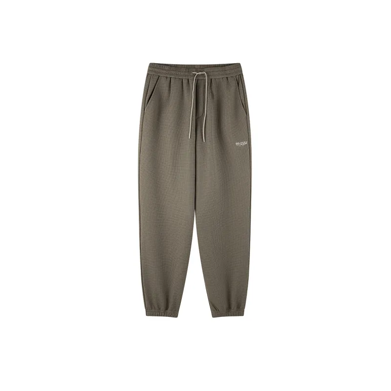 Men's Khaki Drawstring Textured Straight Pants sold by PEACEBIRD