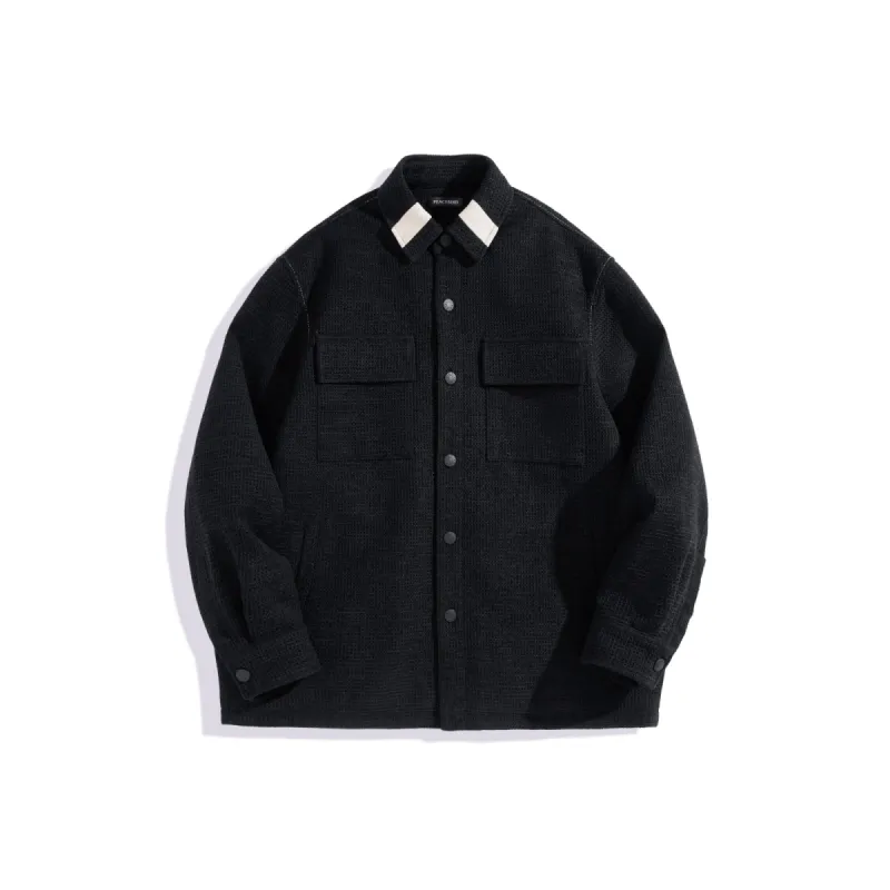 Men's Contrast Color Collar Textured Jacket sold by PEACEBIRD