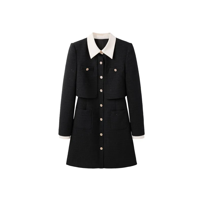 Women's Tweed  Fake Two-piece Dress sold by PEACEBIRD