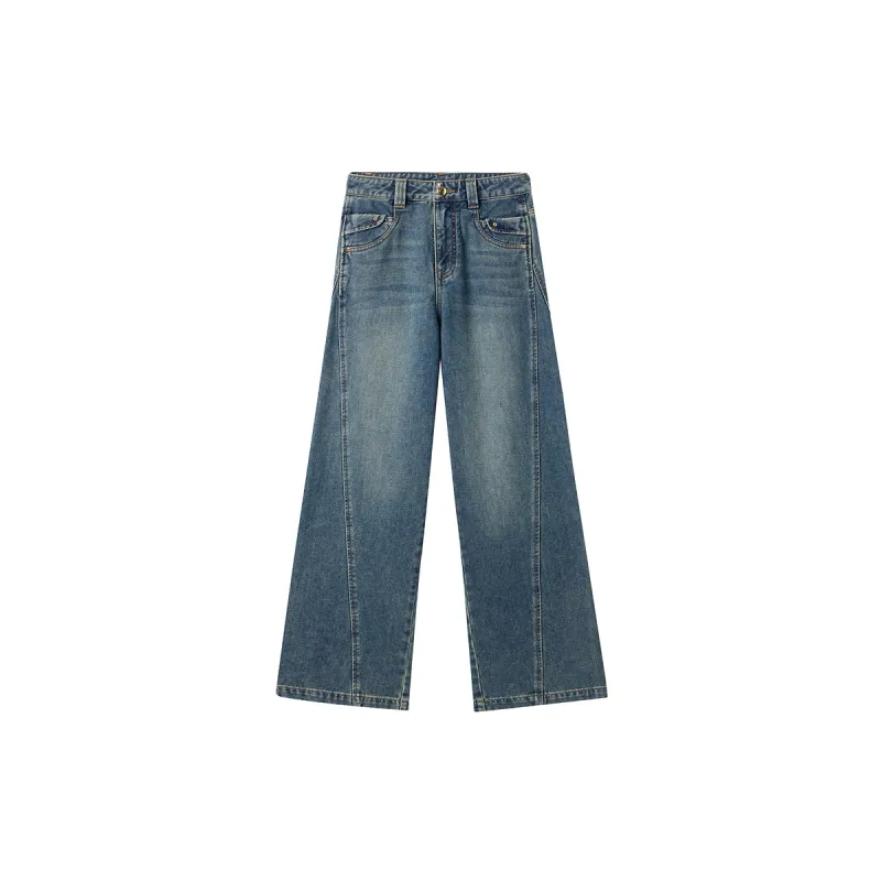 Women's Bleached High Waist Wide Leg Jeans sold by PEACEBIRD