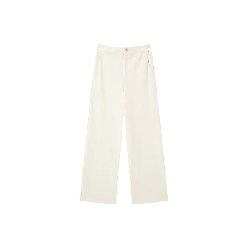 Women's Beige Textured Straight Pants sold by PEACEBIRD