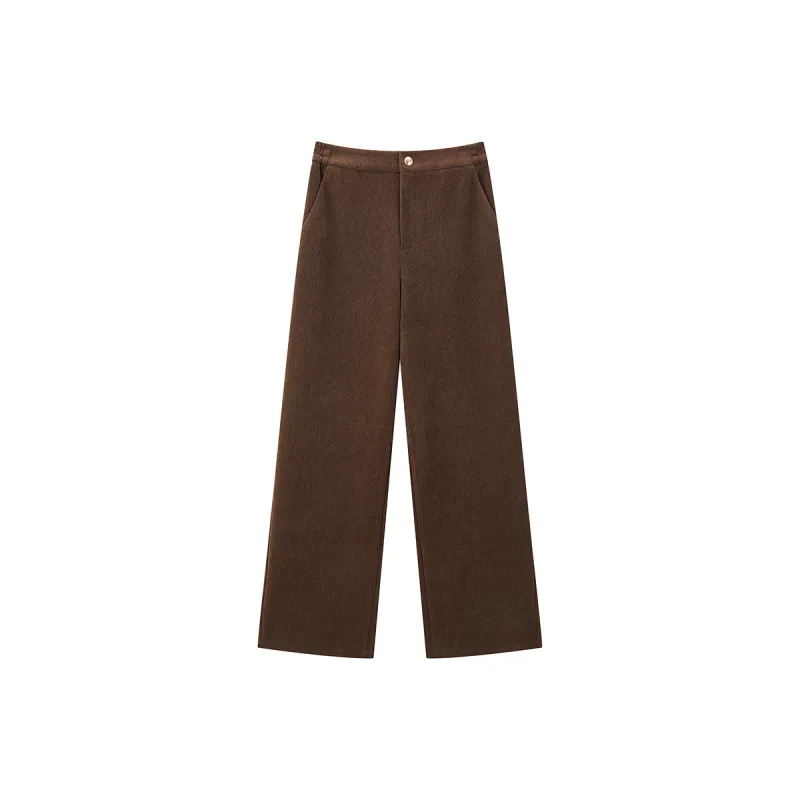 Women's Brown Textured Straight Pants sold by PEACEBIRD