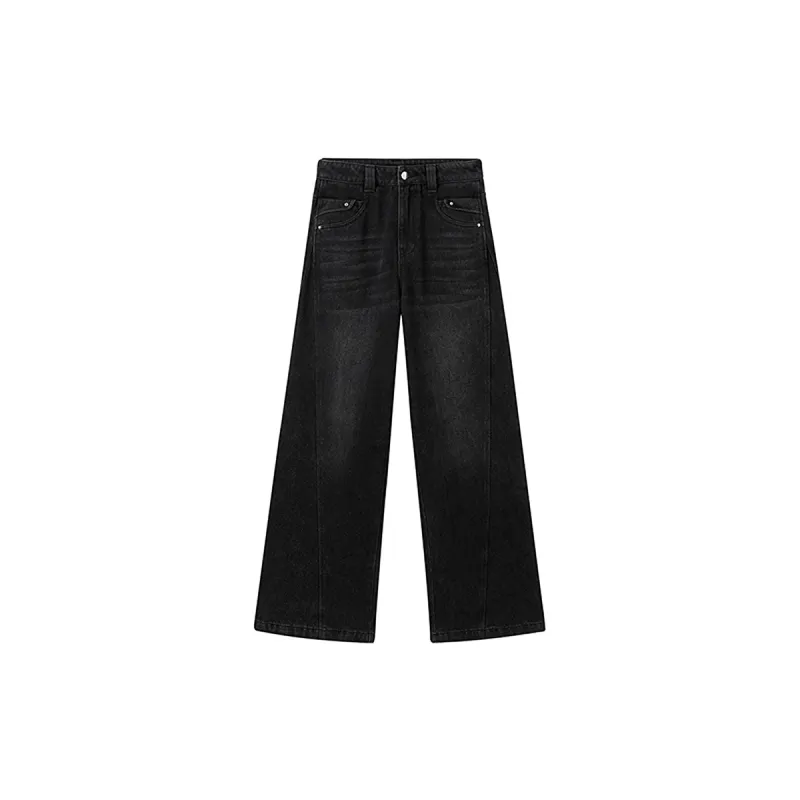 Women's Black Bleached High Waist Wide Leg Jeans sold by PEACEBIRD