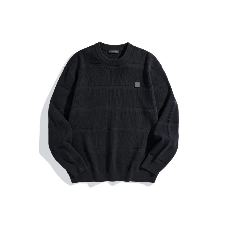 Men's Black Striped Textured Pullover sold by PEACEBIRD