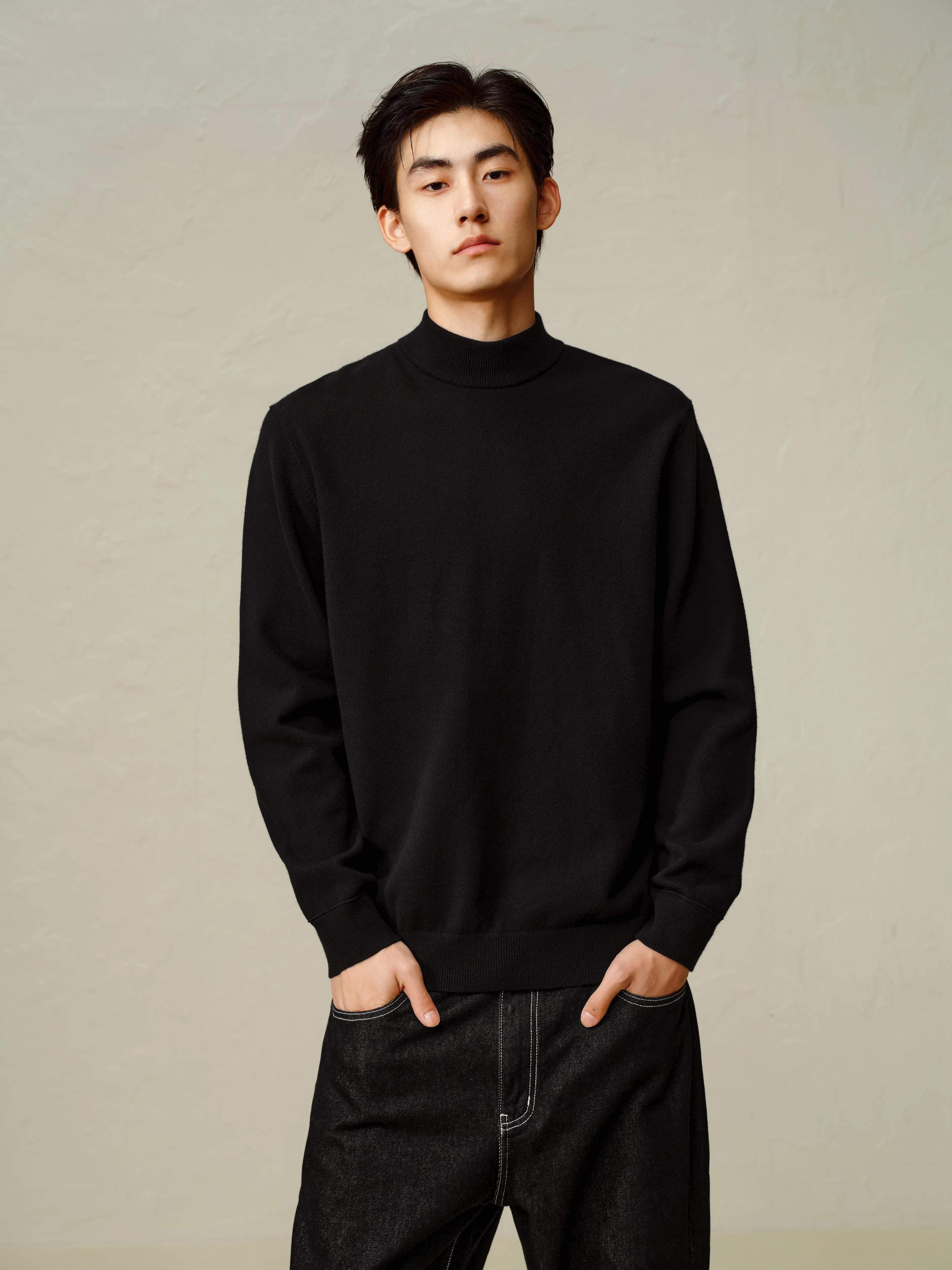 Men's Black Mock Neck Pullover sold by PEACEBIRD product image thumbnail 2