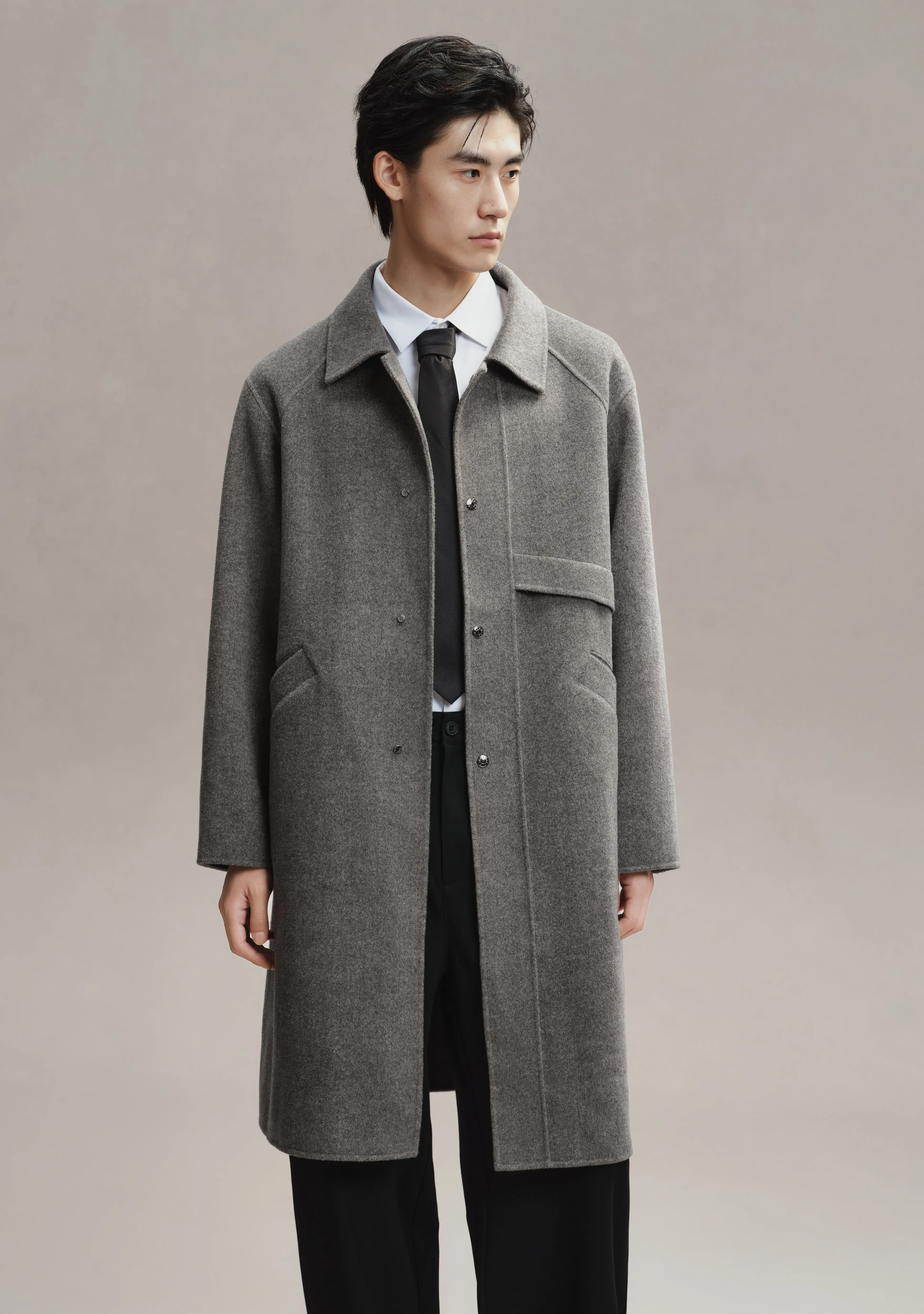 Men's Loose Fit Double-Faced Wool Coat sold by PEACEBIRD product image thumbnail 4