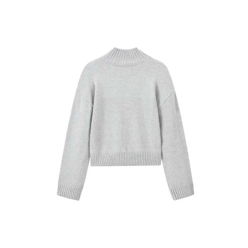 Women's Gray Mock Neck Embroideried Pullover sold by PEACEBIRD