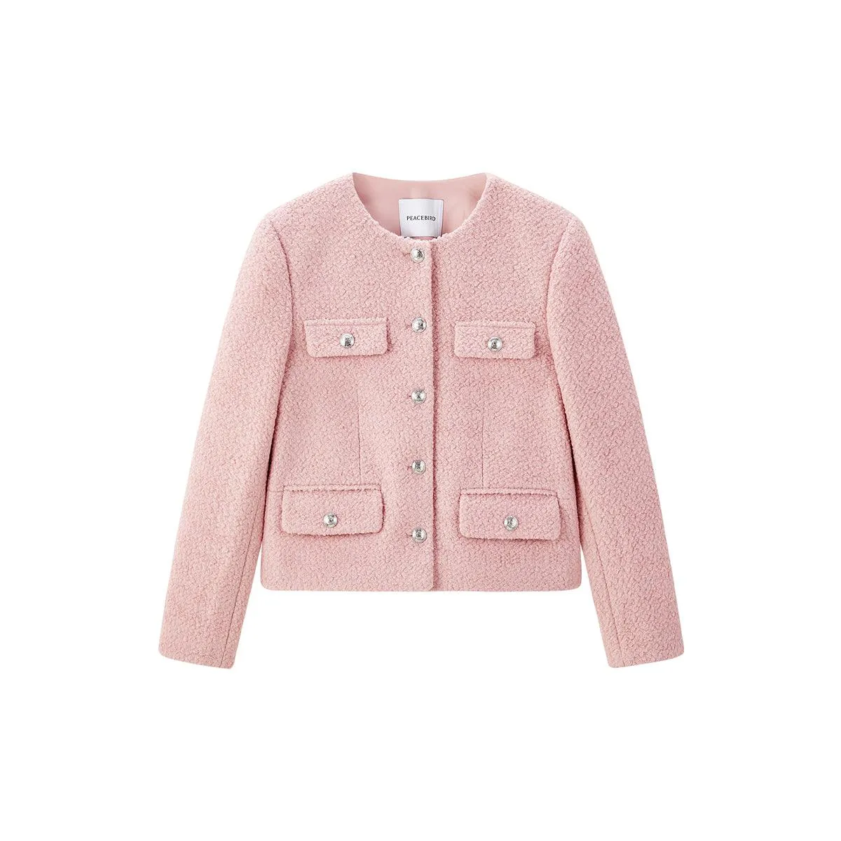Women's Pink Pocket Texture Jacket sold by PEACEBIRD