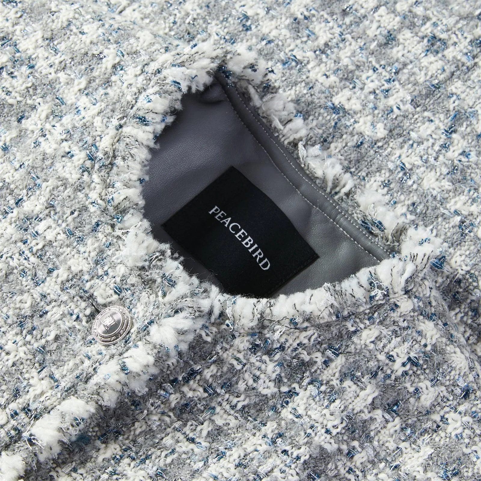 Women's Gray Raw Edge Tweed Jacket sold by PEACEBIRD product image thumbnail 4