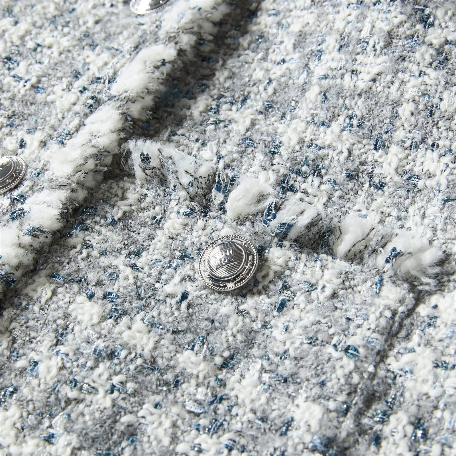 Women's Gray Raw Edge Tweed Jacket sold by PEACEBIRD product image thumbnail 5