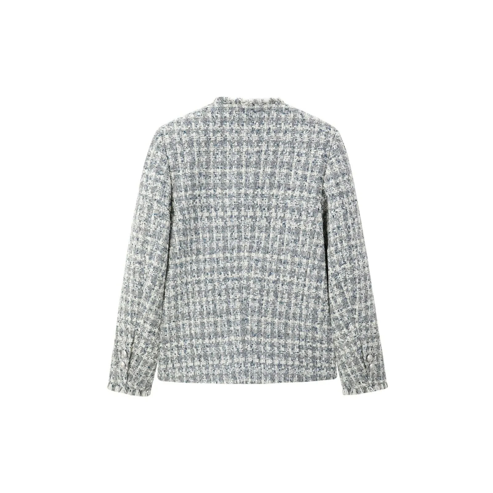 Women's Gray Raw Edge Tweed Jacket sold by PEACEBIRD product image thumbnail 3