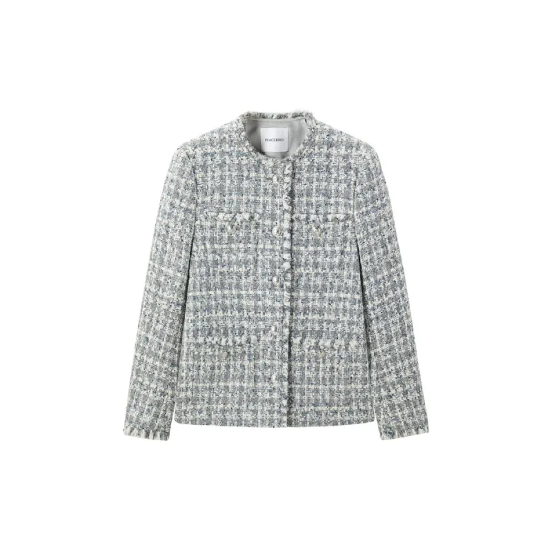 Women's Gray Raw Edge Tweed Jacket sold by PEACEBIRD