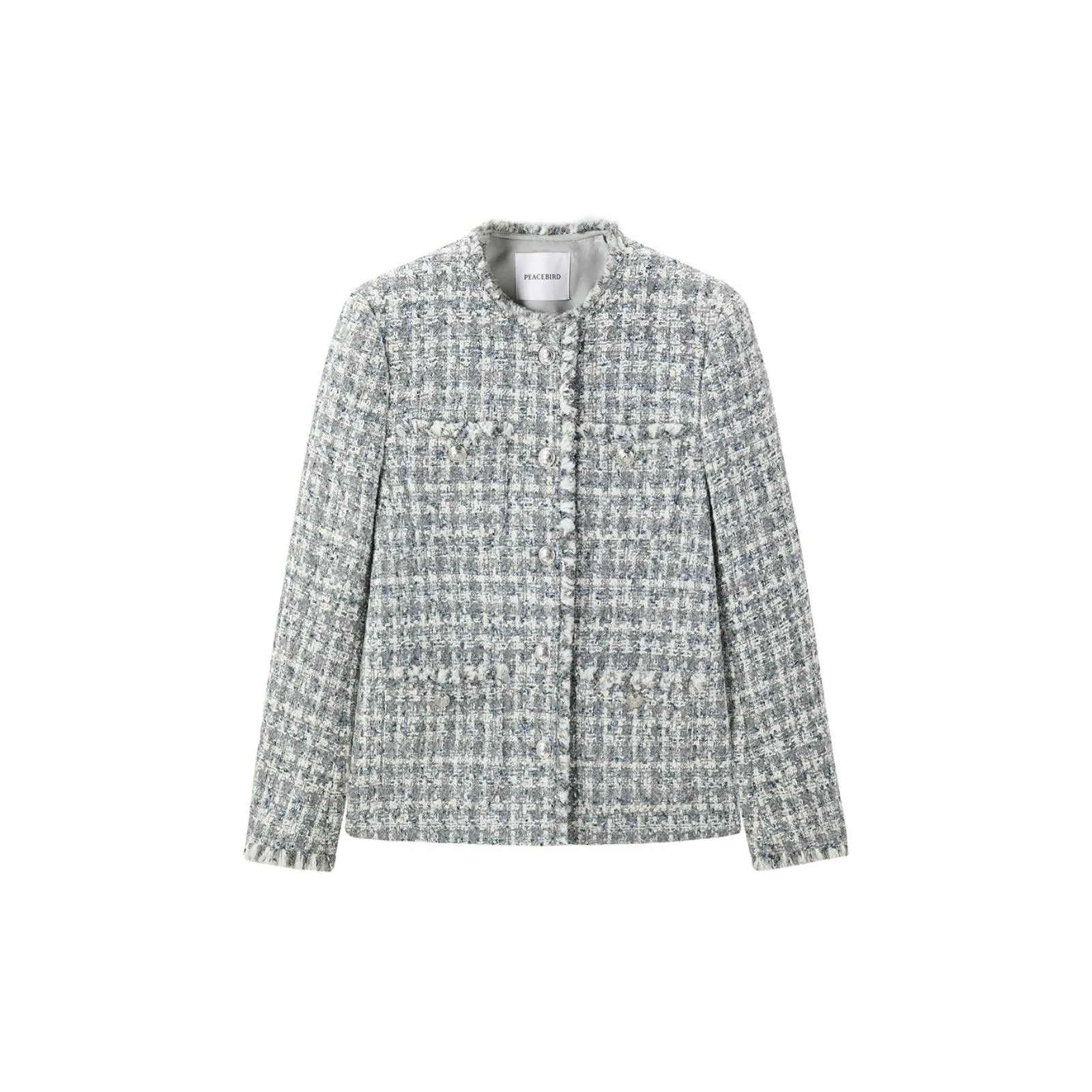 Women's Gray Raw Edge Tweed Jacket sold by PEACEBIRD