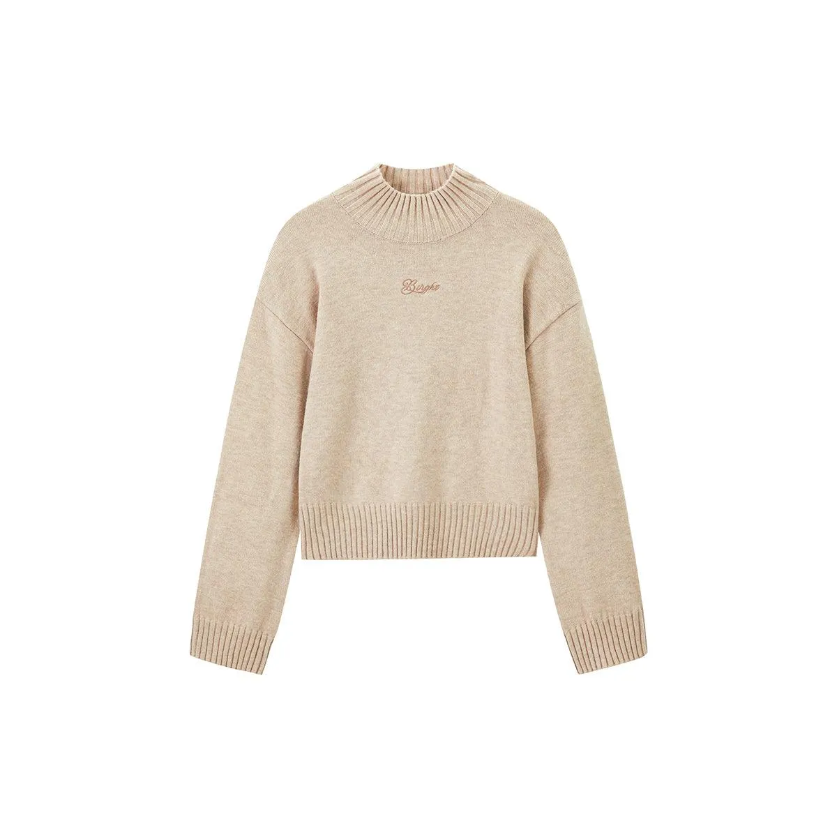 Women's Coffee Mock Neck Embroideried Pullover sold by PEACEBIRD