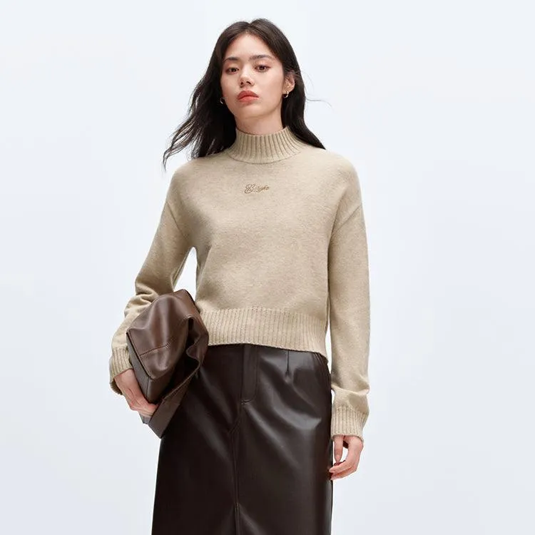 Women's Coffee Mock Neck Embroideried Pullover sold by PEACEBIRD product image thumbnail 2