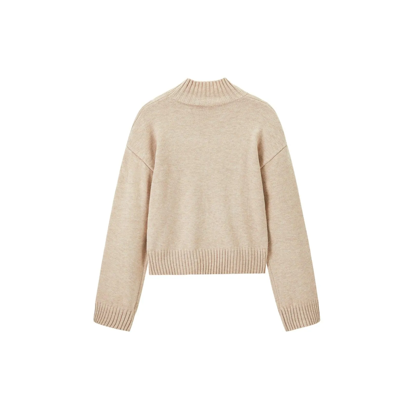 Women's Coffee Mock Neck Embroideried Pullover sold by PEACEBIRD product image thumbnail 3