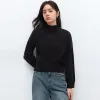 Women's Black Mock Neck Embroideried Pullover sold by PEACEBIRD