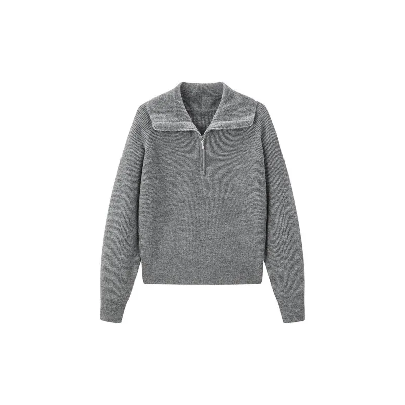 Women's Gray Half Zip Pullover sold by PEACEBIRD