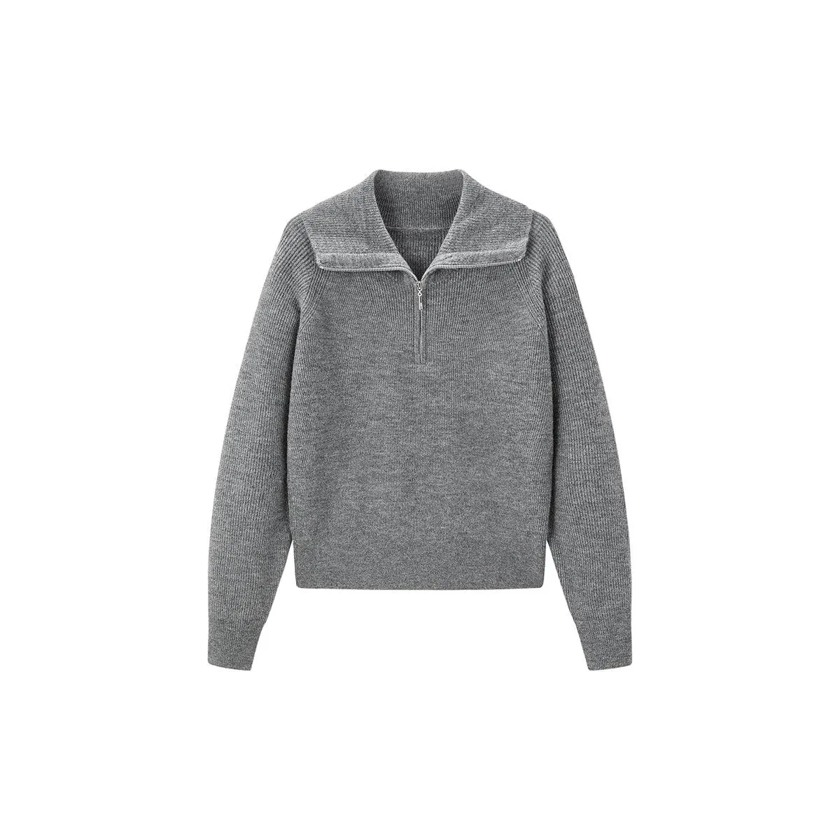 Women's Gray Half Zip Pullover sold by PEACEBIRD