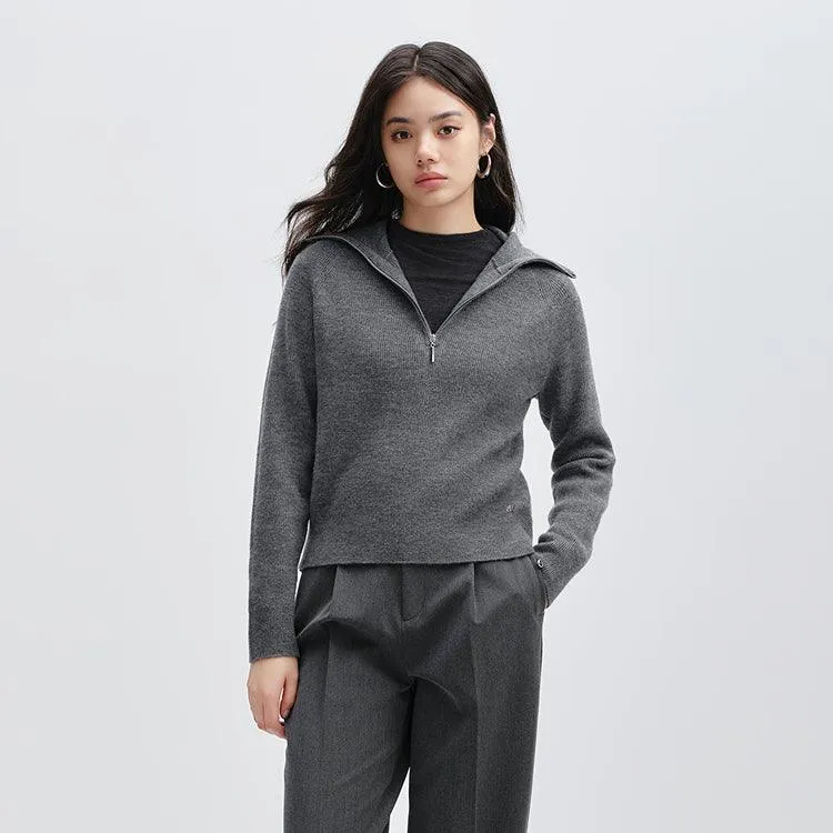 Women's Gray Half Zip Pullover sold by PEACEBIRD product image thumbnail 2