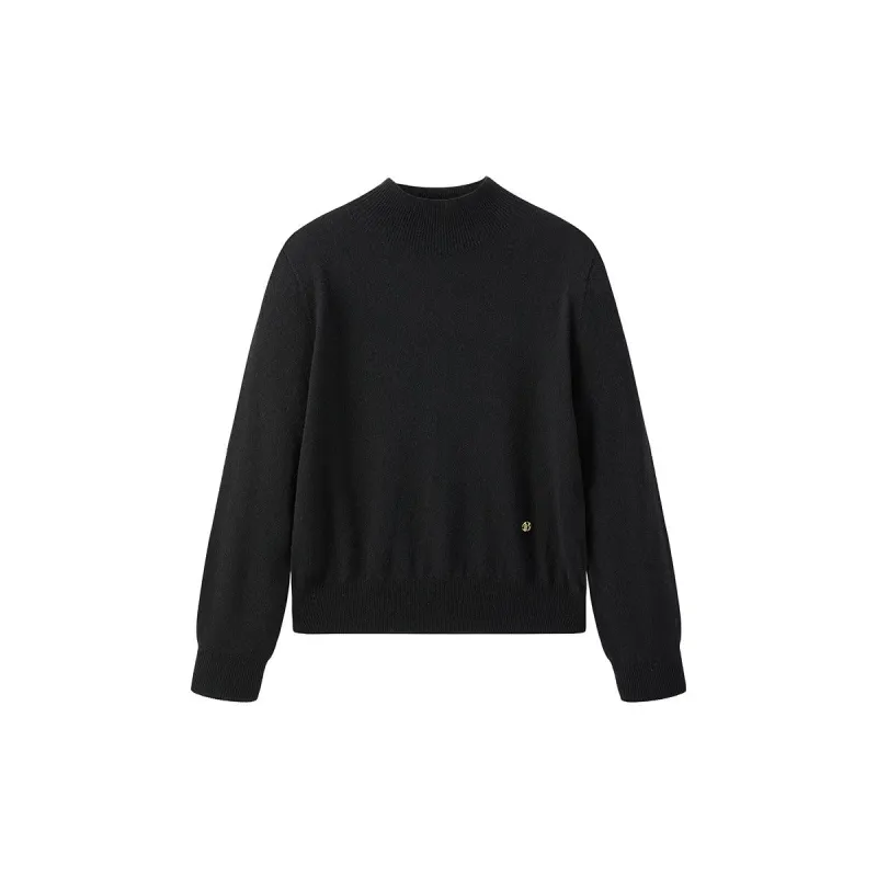 Women's Black Loose Fit Wool Pullover sold by PEACEBIRD