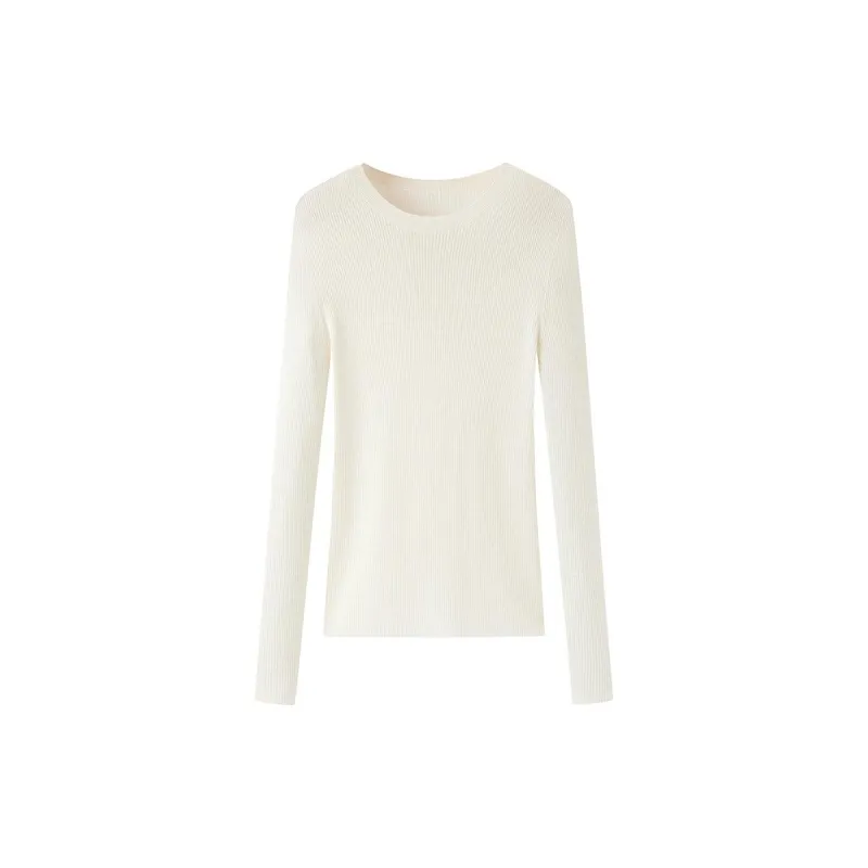 Women's Beige Round Neck Wool Pullover sold by PEACEBIRD