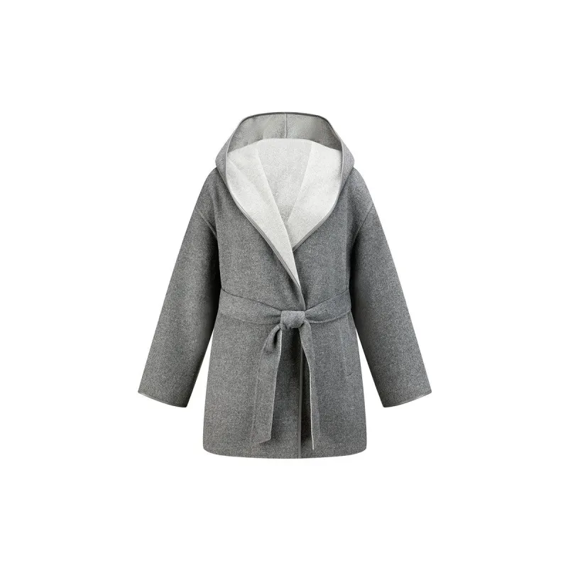 Women's  Hooded Belted Wool Coat sold by PEACEBIRD