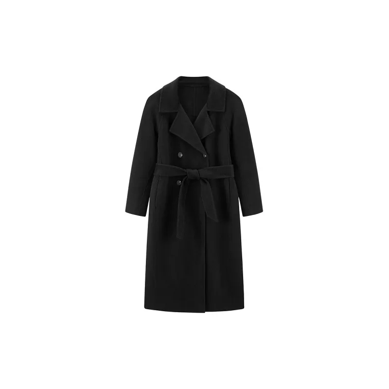 Women's Black Belted Wool Coat sold by PEACEBIRD