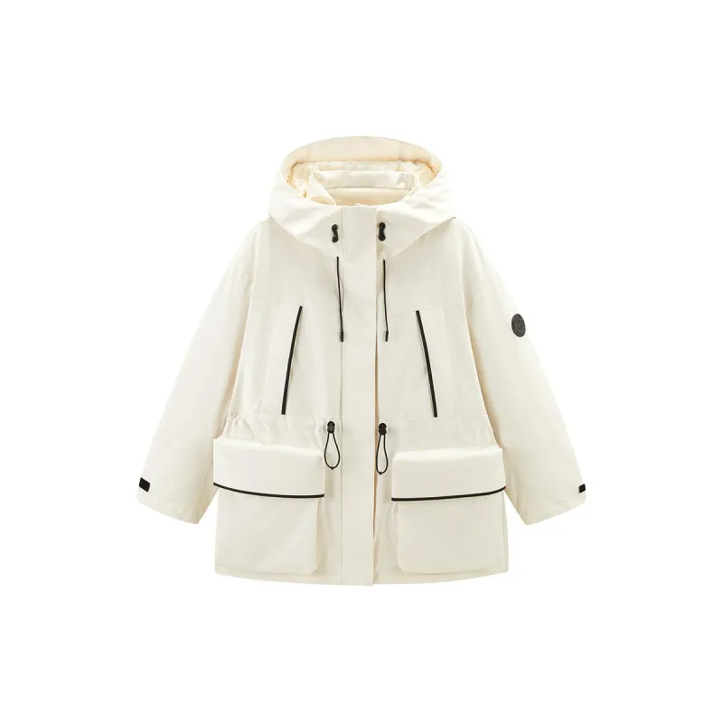 Women's drawstring waist puffer parka jacket sold by PEACEBIRD