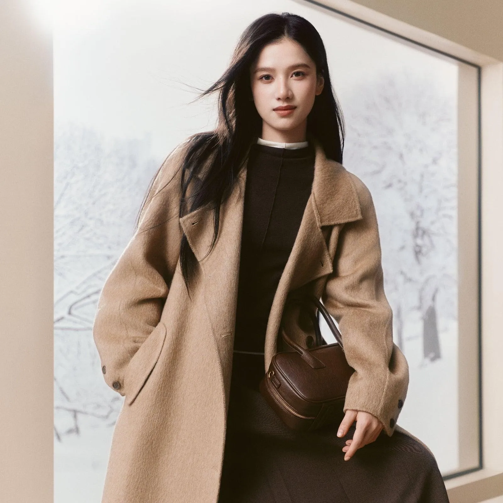 Women's Straight Wool Coat sold by PEACEBIRD product image thumbnail 3