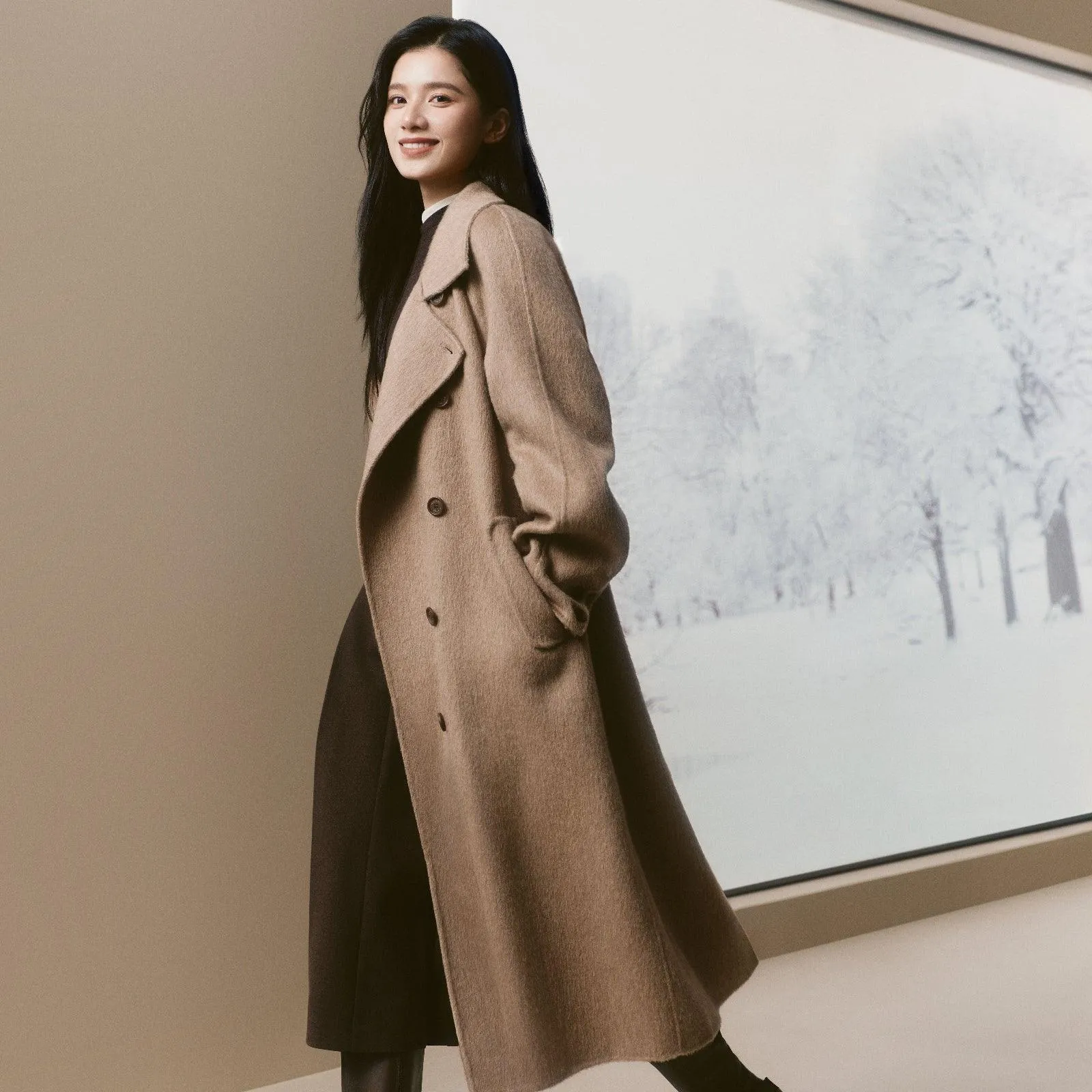 Women's Straight Wool Coat sold by PEACEBIRD product image thumbnail 2