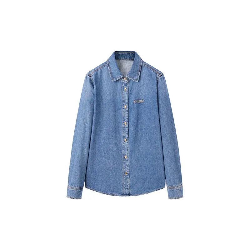Women's Washed Denim Shirt sold by PEACEBIRD