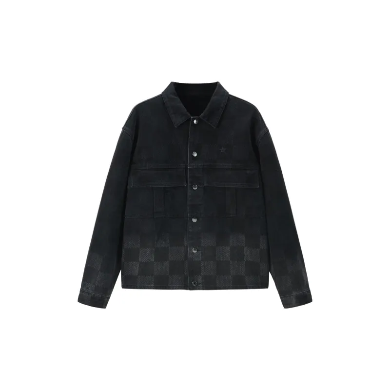 Men's Gradient Plaid Denim Jacket sold by PEACEBIRD