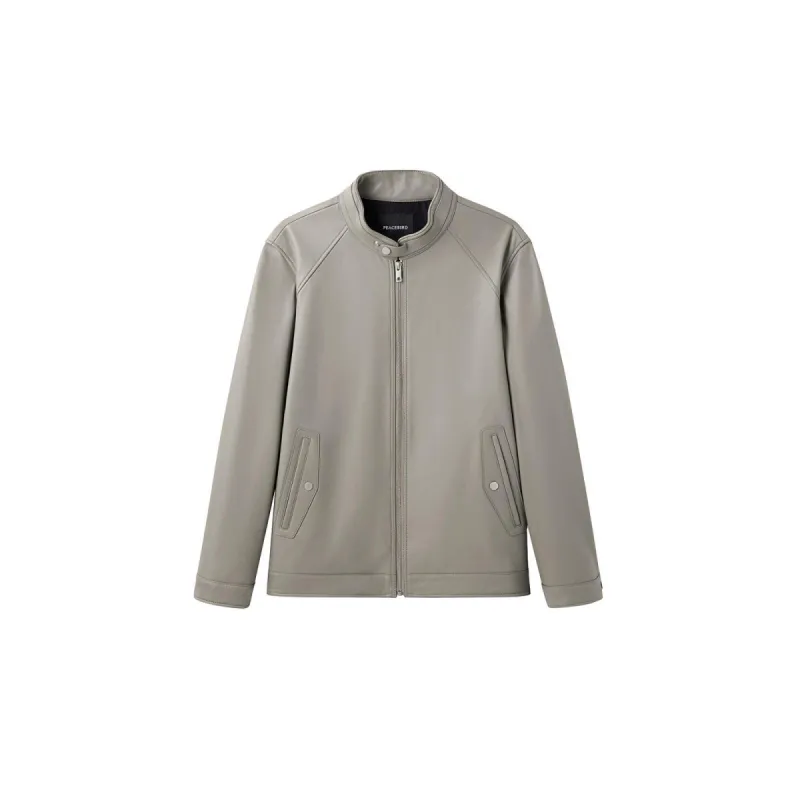 Men's Modern Grey Leather Jacket sold by PEACEBIRD