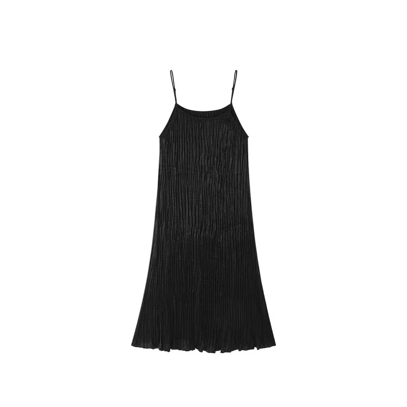 Women's Textured Black Slip Dress sold by PEACEBIRD
