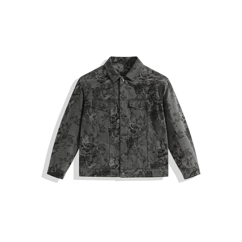 Men's Floral Jacquard Denim Jacket made by PEACEBIRD